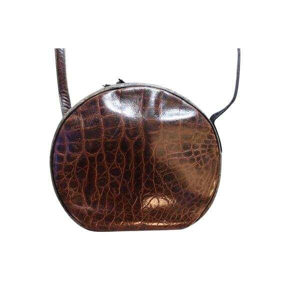 Vintage 80s Sharif Faux Animal Reptile Skins Brown Black Tan Canteen Purse Bag - Picture 9 of 9